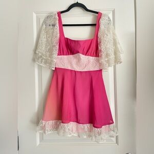 Lovers + Friends Pink Mini Dress with Lace and Ombré Chiffon trim